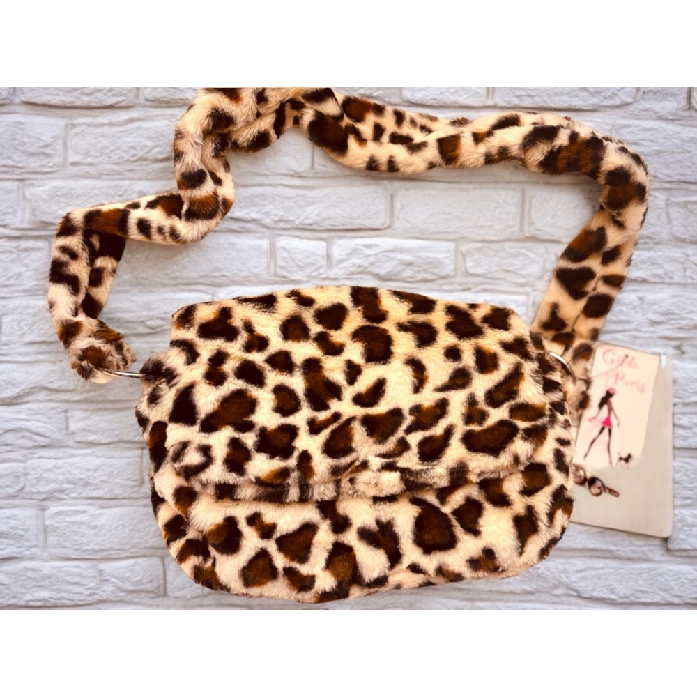 Gilda Paris Women’s Leopard Print Furry Messenger Crossbody Bag Y2K Club Rave